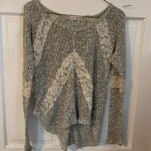 Gray and White Lace Sweater